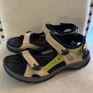 ECCO Women’s Adjustable Sport Leather Sandals Tan Black Size 10-10.5 (41)